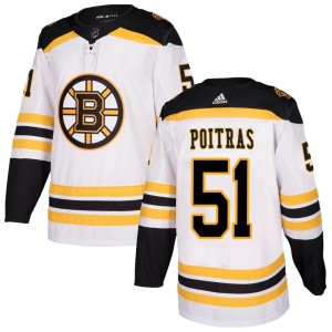 Men's Boston Bruins Matthew Poitras Adidas Authentic Away Jersey - White