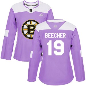 Women's Boston Bruins Johnny Beecher Adidas Authentic Fights Cancer Practice Jersey - Purple
