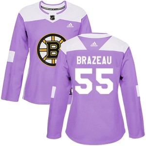 Women's Boston Bruins Justin Brazeau Adidas Authentic Fights Cancer Practice Jersey - Purple