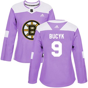 Women's Boston Bruins Johnny Bucyk Adidas Authentic Fights Cancer Practice Jersey - Purple