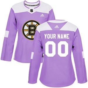 Women's Boston Bruins Custom Adidas Authentic Fights Cancer Practice Jersey - Purple