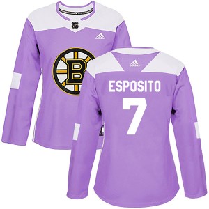 Women's Boston Bruins Phil Esposito Adidas Authentic Fights Cancer Practice Jersey - Purple