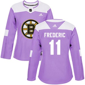 Women's Boston Bruins Trent Frederic Adidas Authentic Fights Cancer Practice Jersey - Purple