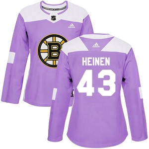 Women's Boston Bruins Danton Heinen Adidas Authentic Fights Cancer Practice Jersey - Purple