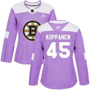Women's Boston Bruins Joona Koppanen Adidas Authentic Fights Cancer Practice Jersey - Purple