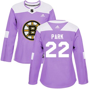 Women's Boston Bruins Brad Park Adidas Authentic Fights Cancer Practice Jersey - Purple