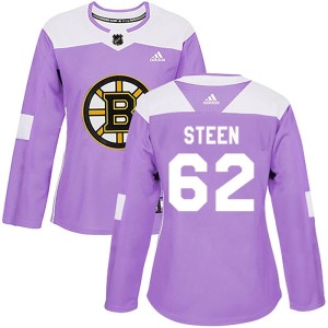 Women's Boston Bruins Oskar Steen Adidas Authentic Fights Cancer Practice Jersey - Purple