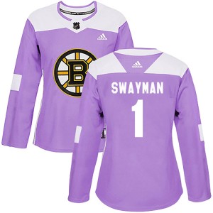 Women's Boston Bruins Jeremy Swayman Adidas Authentic Fights Cancer Practice Jersey - Purple