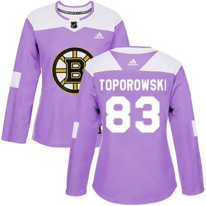 Women's Boston Bruins Luke Toporowski Adidas Authentic Fights Cancer Practice Jersey - Purple