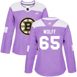 Women's Boston Bruins Nick Wolff Adidas Authentic Fights Cancer Practice Jersey - Purple