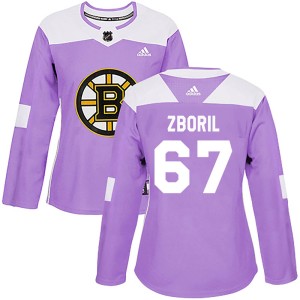 Women's Boston Bruins Jakub Zboril Adidas Authentic ized Fights Cancer Practice Jersey - Purple