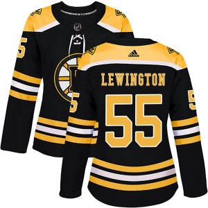 Women's Boston Bruins Tyler Lewington Adidas Authentic Home Jersey - Black