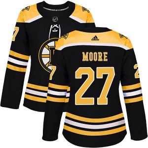 Women's Boston Bruins John Moore Adidas Authentic Home Jersey - Black