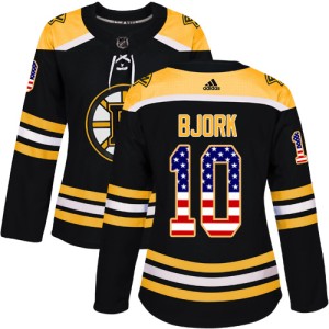 Women's Boston Bruins Anders Bjork Adidas Authentic USA Flag Fashion Jersey - Black