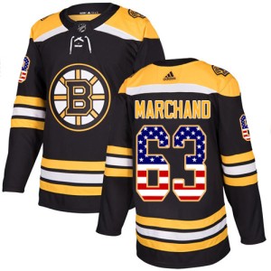 Men's Boston Bruins Brad Marchand Adidas Authentic USA Flag Fashion Jersey - Black