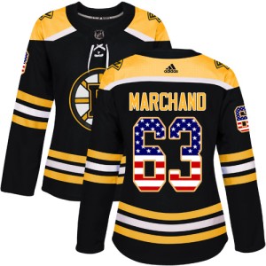 Women's Boston Bruins Brad Marchand Adidas Authentic USA Flag Fashion Jersey - Black