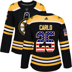 Women's Boston Bruins Brandon Carlo Adidas Authentic USA Flag Fashion Jersey - Black