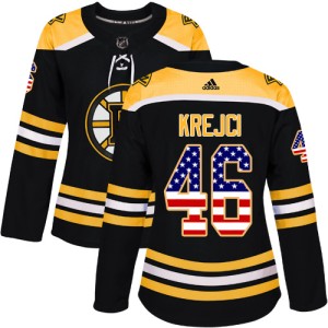 Women's Boston Bruins David Krejci Adidas Authentic USA Flag Fashion Jersey - Black
