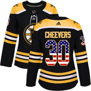 Women's Boston Bruins Gerry Cheevers Adidas Authentic USA Flag Fashion Jersey - Black