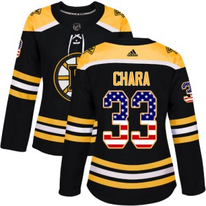 Women's Boston Bruins Zdeno Chara Adidas Authentic USA Flag Fashion Jersey - Black